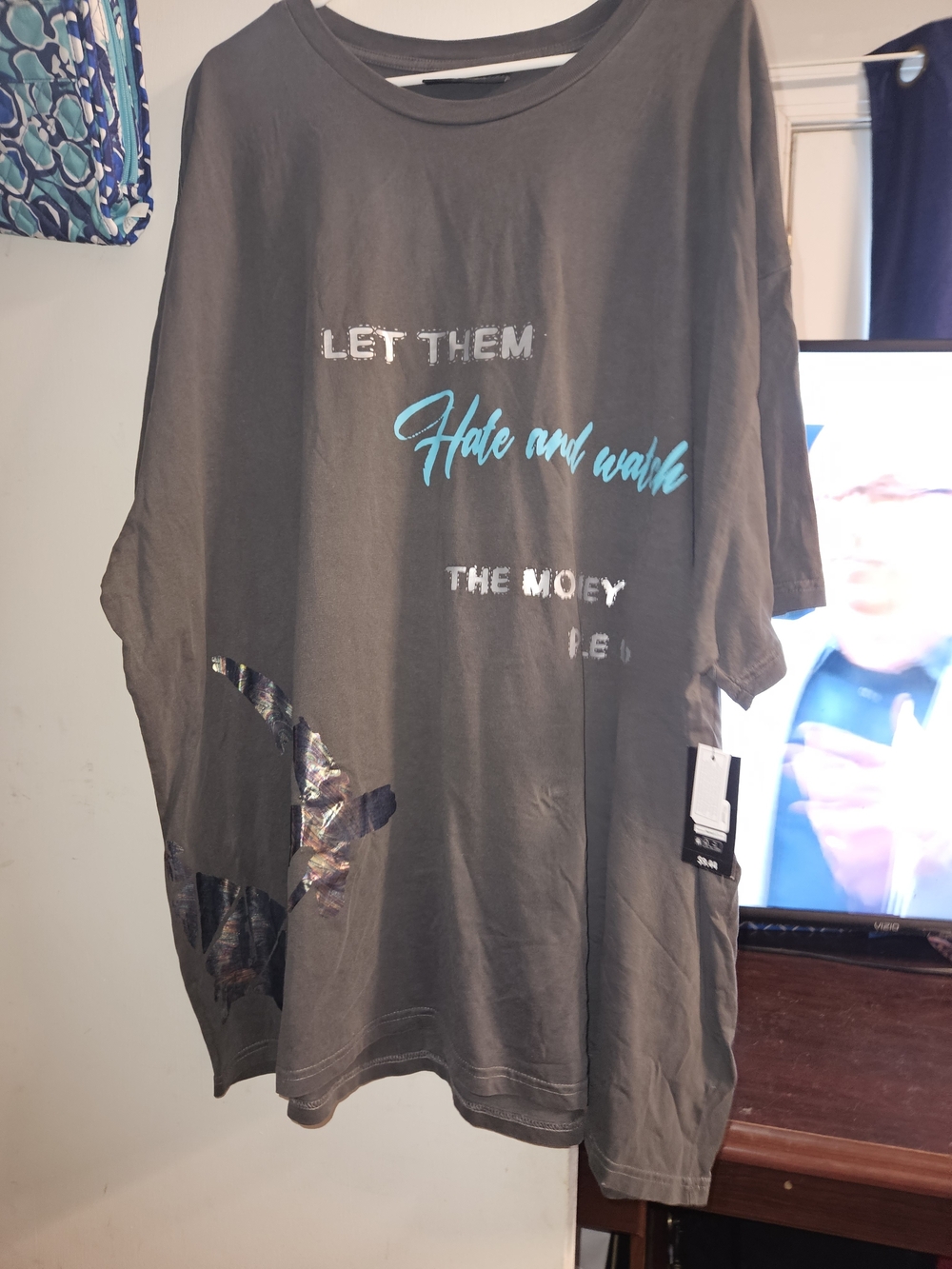 Men's Gray Graphic Tee with Teal Script
